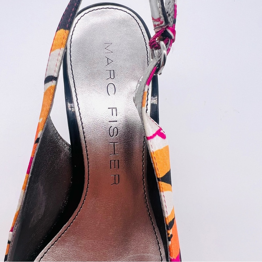 MARC FISHER Platform Peep Toe Wedges Sandals Shoes Multi Color Black Pat… - Picture 9 of 13